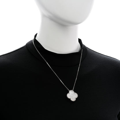 Van Cleef & Arpels 18K White Gold Mother of Pearl Magic Alhambra Pendant Necklace 2 of 5