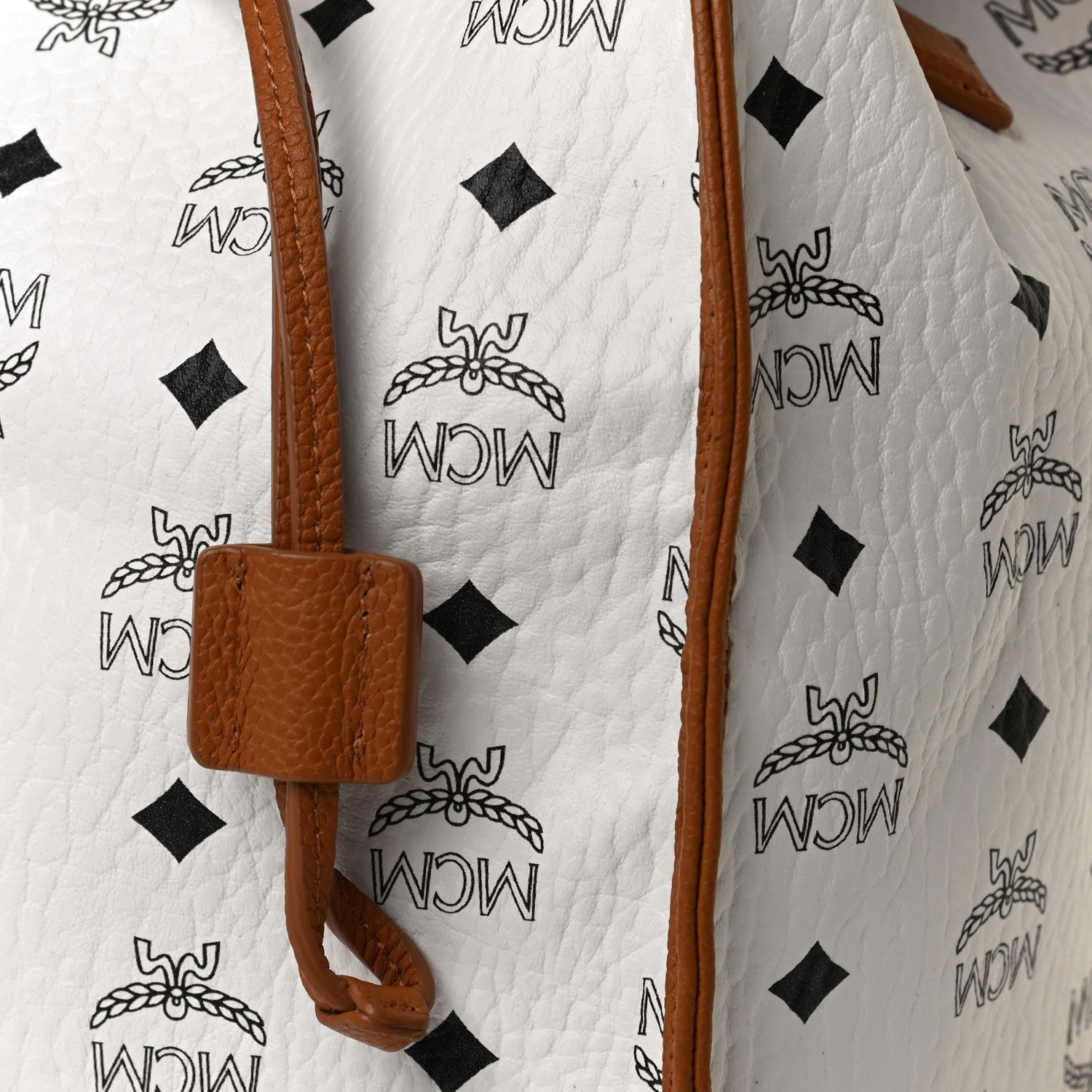 MCM Visetos Drawstring Bucket Bag White 14 of 14