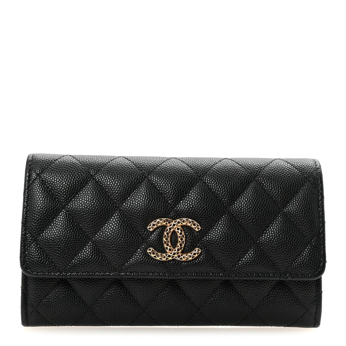 Caviar Metal Perforated Quilted CC Flap Wallet Black