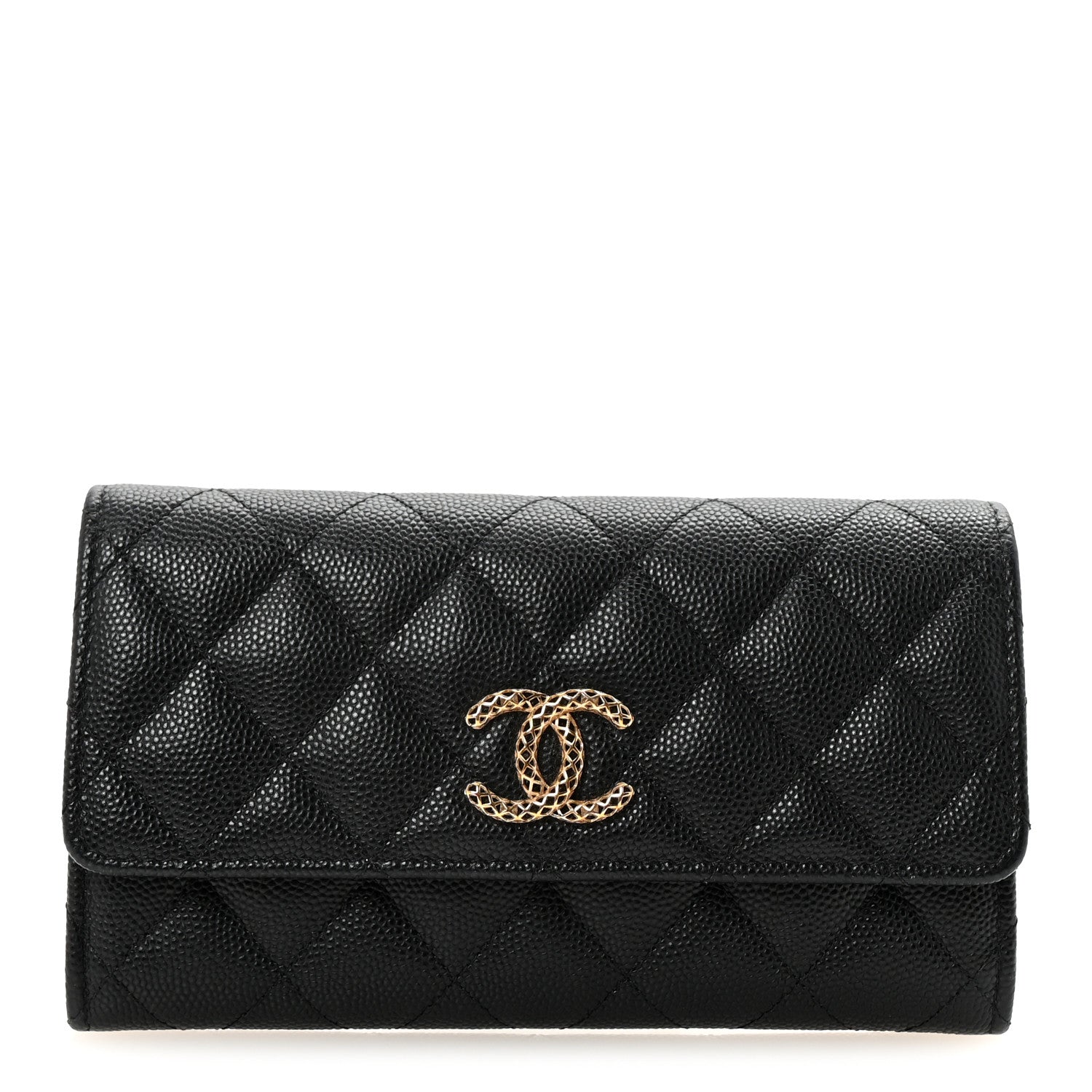Chanel Caviar Metal Perforated Quilted CC Flap Wallet Black 1 of 9
