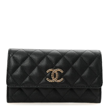 Chanel Caviar Metal Perforated Quilted CC Flap Wallet Black 1 of 9