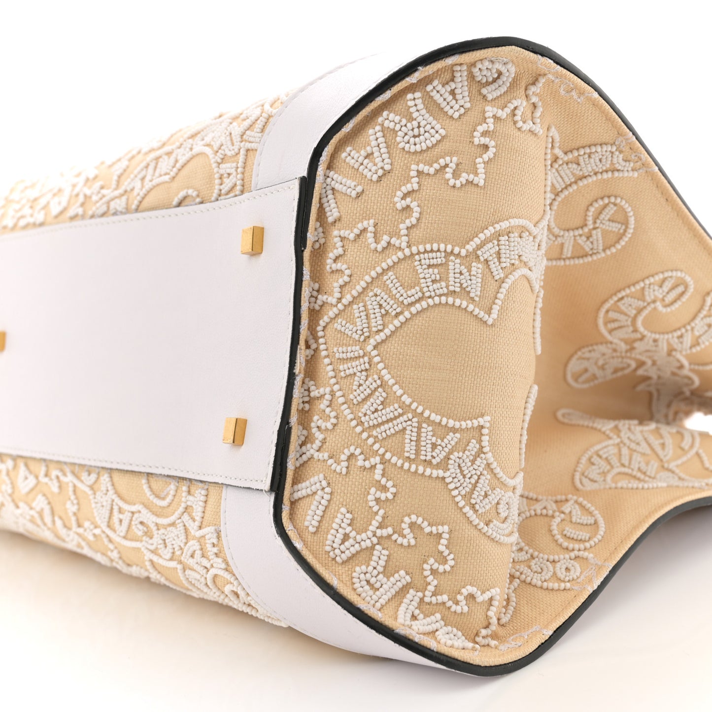 Linen Beaded Embroidered Bandana Print Vlogo Signature Tote Beige White
