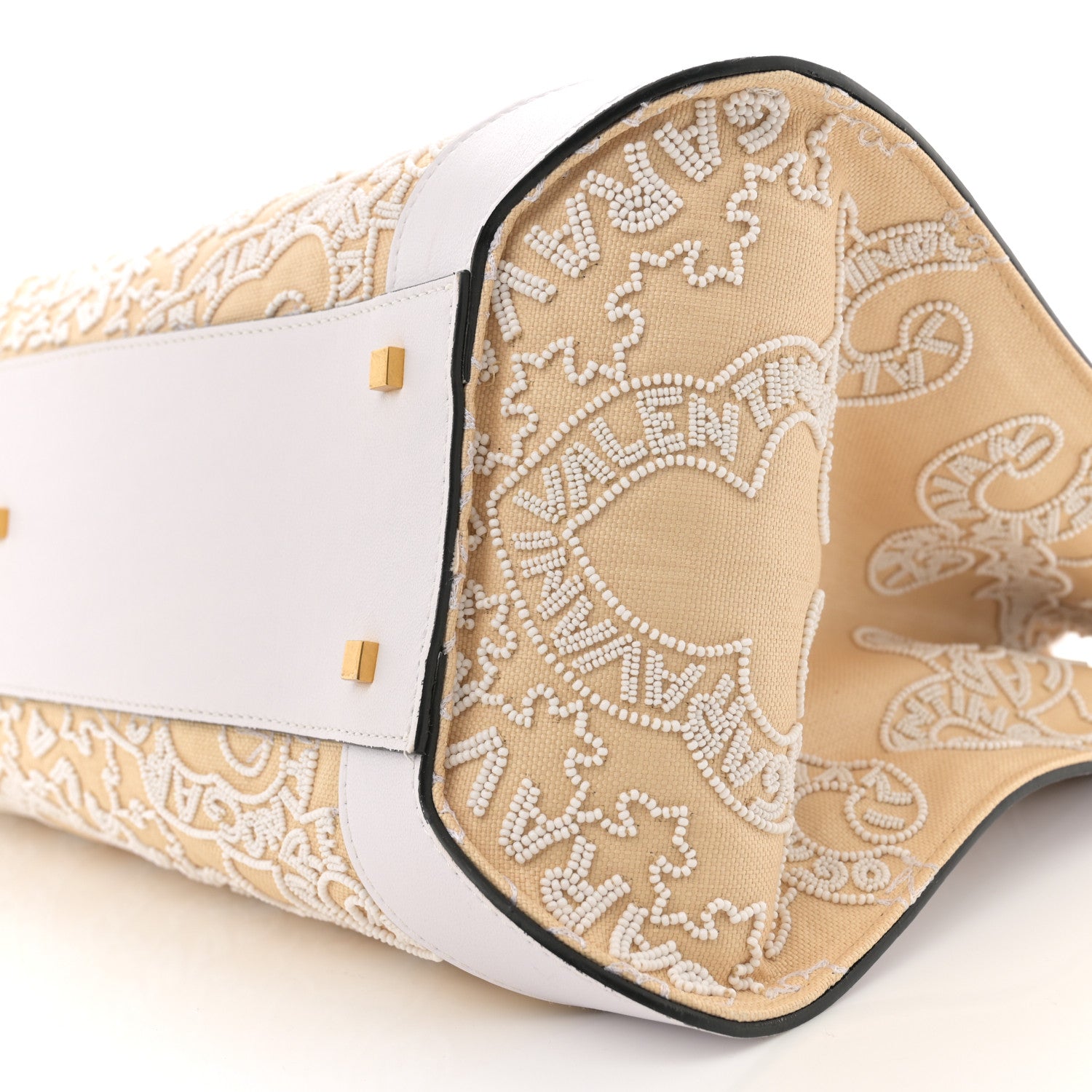Valentino Garavani Linen Beaded Embroidered Bandana Print Vlogo Signature Tote Beige White 9 of 12