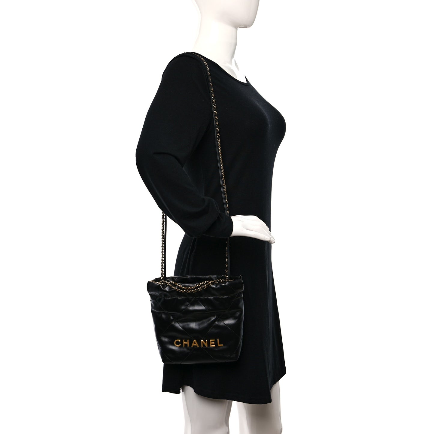Shiny Calfskin Quilted Mini Chanel 22 Black