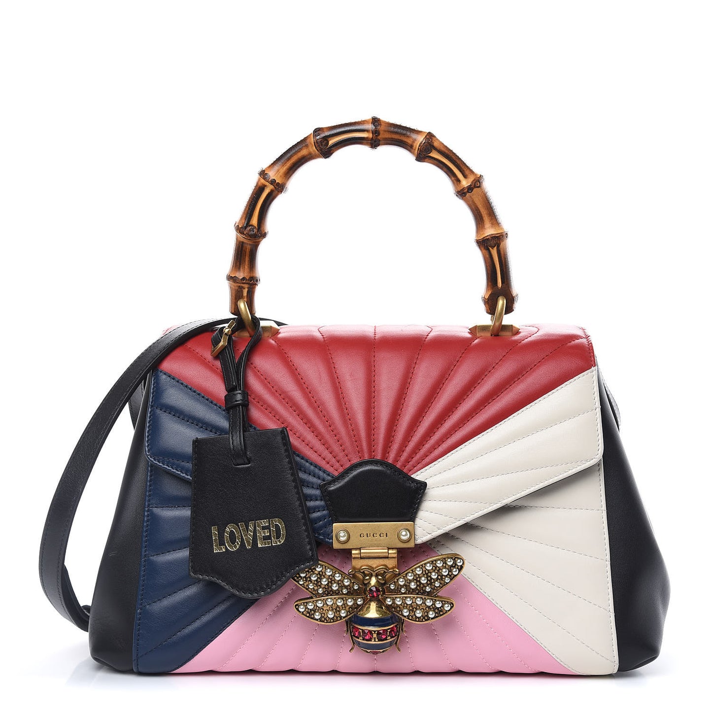 Calfskin Bamboo Trapuntata Queen Margaret Top Handle Bag Blue Agata Hibiscus Red Mystic White Sugar Pink