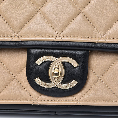 Chanel Calfskin Quilted Medium Graphic Flap Beige Black 13 of 13
