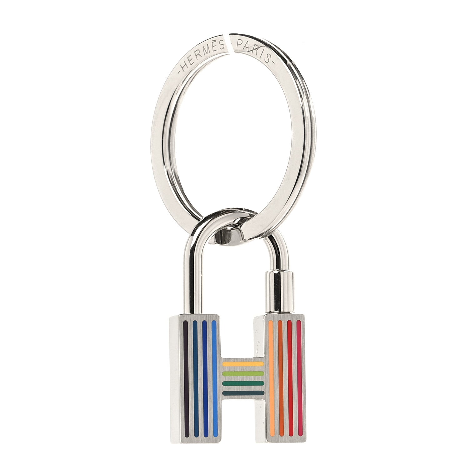 Hermes Lacquered Palladium Cadenas Quizz Rainbow Key Ring Multicolor 1 of 5
