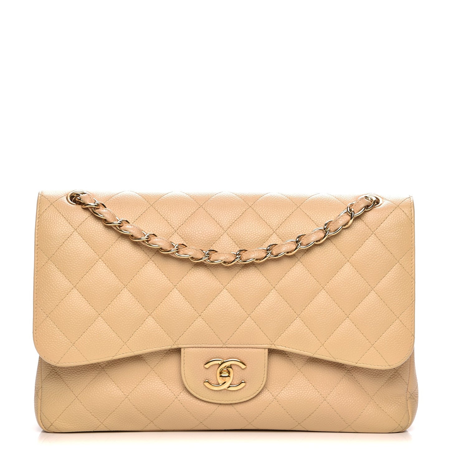 Caviar Quilted Jumbo Double Flap Beige Clair