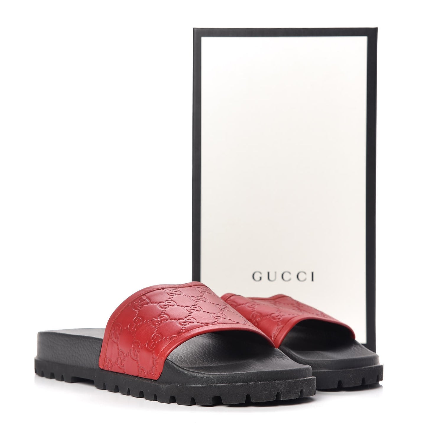 Guccissima Signature Mens Lug Sole Slide Sandals 13 Hibiscus Red