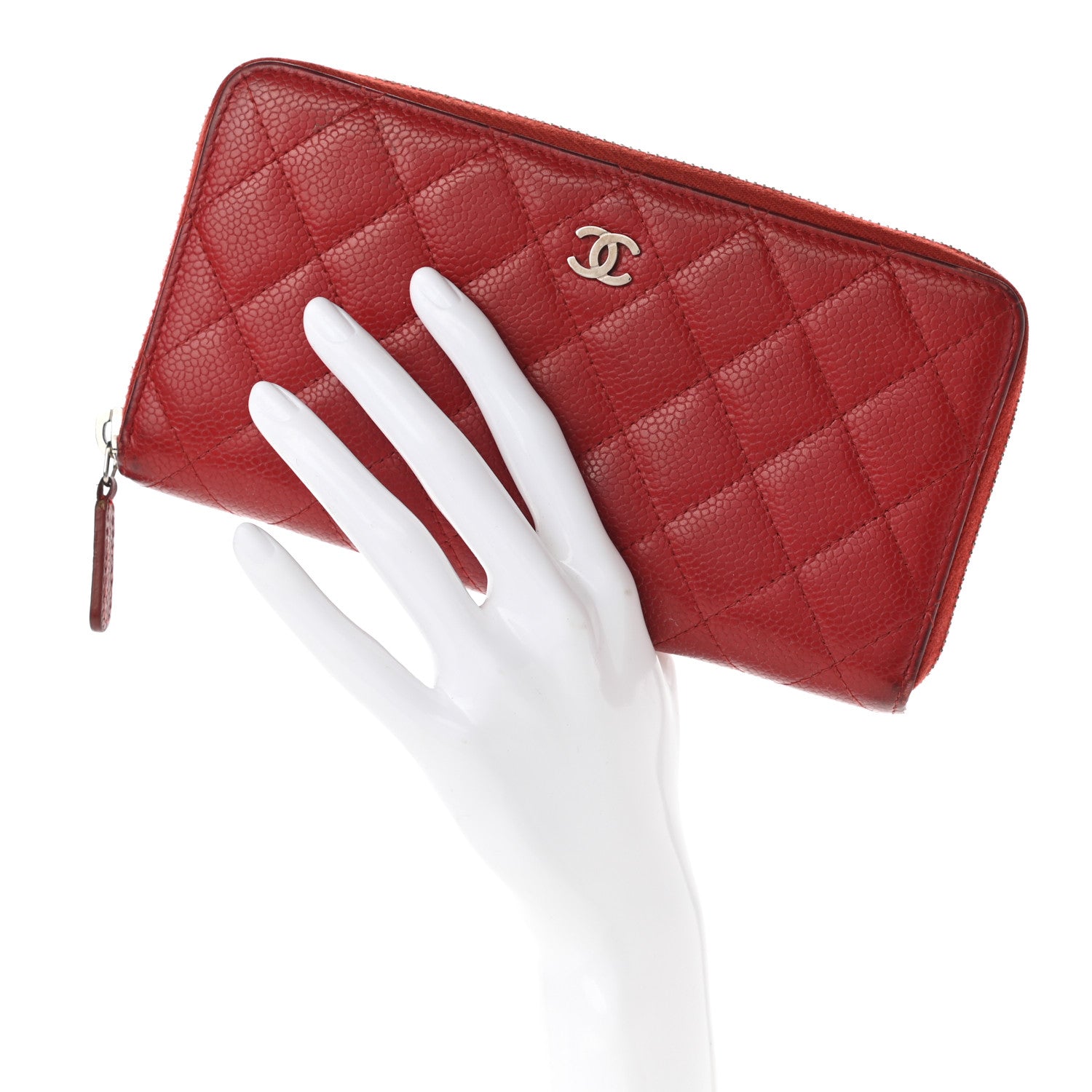 Chanel Caviar Quilted Large Gusset Zip Around Wallet Red 2 of 16