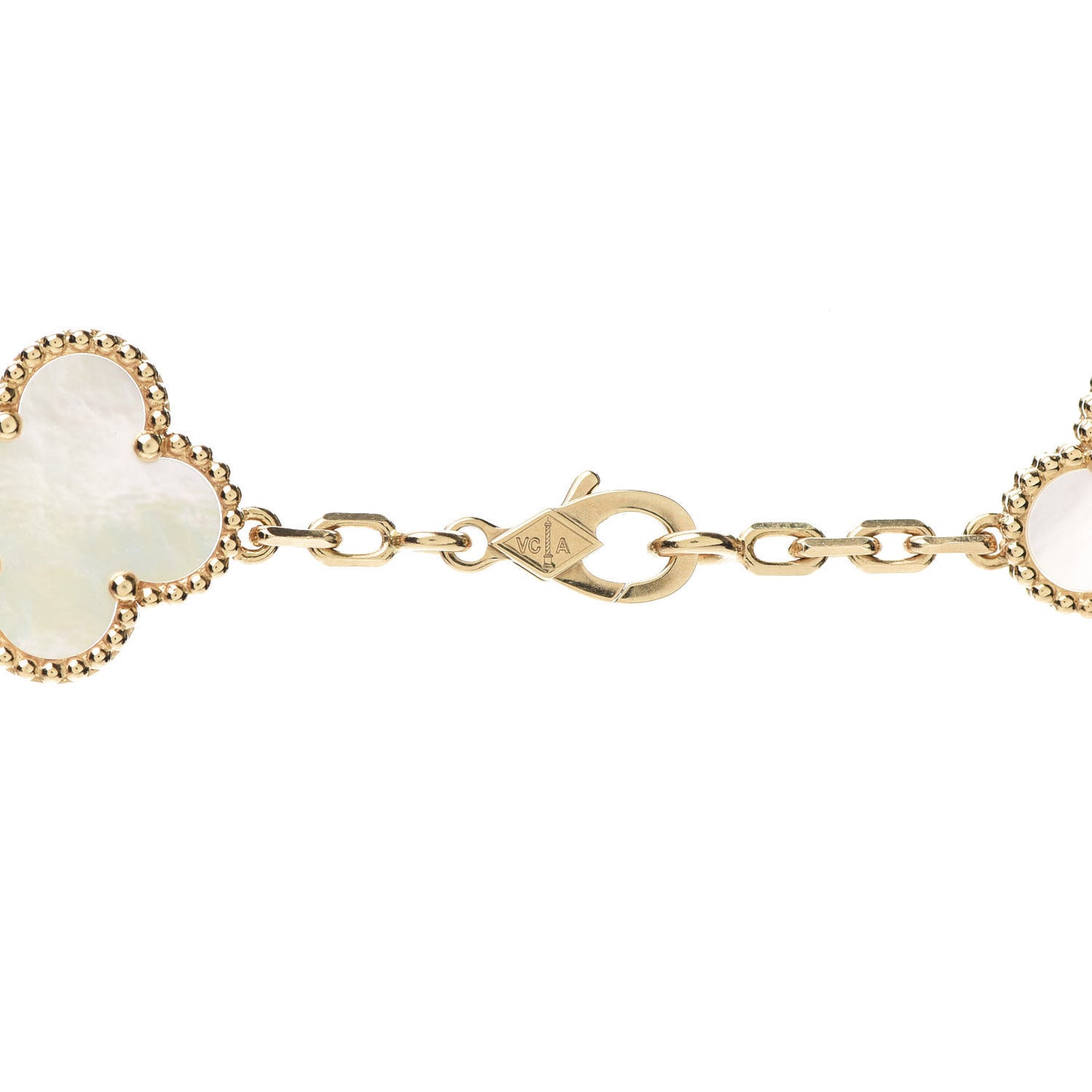 18K Yellow Gold Mother of Pearl 10 Motifs Vintage Alhambra Necklace
