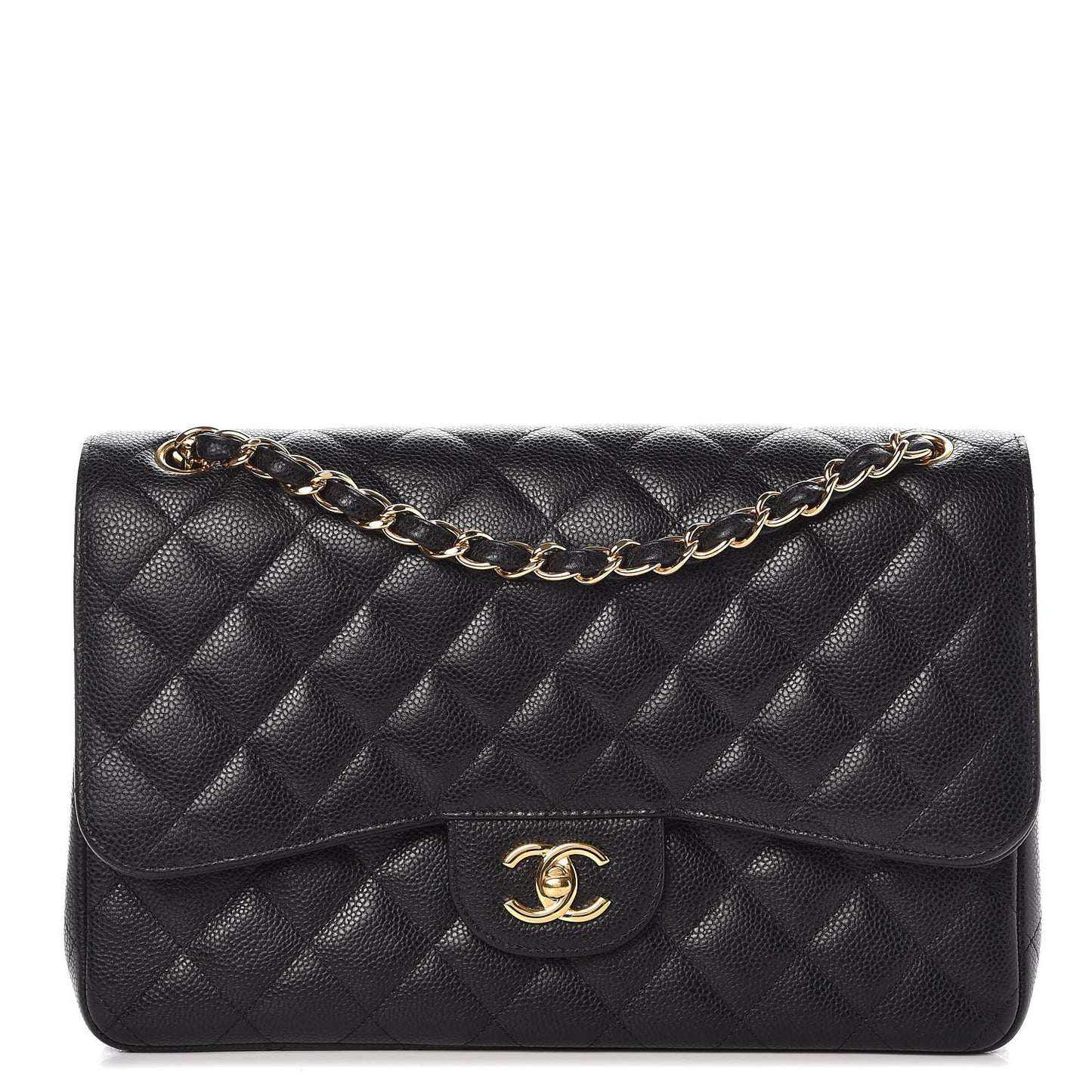 Caviar Quilted Jumbo Double Flap Black