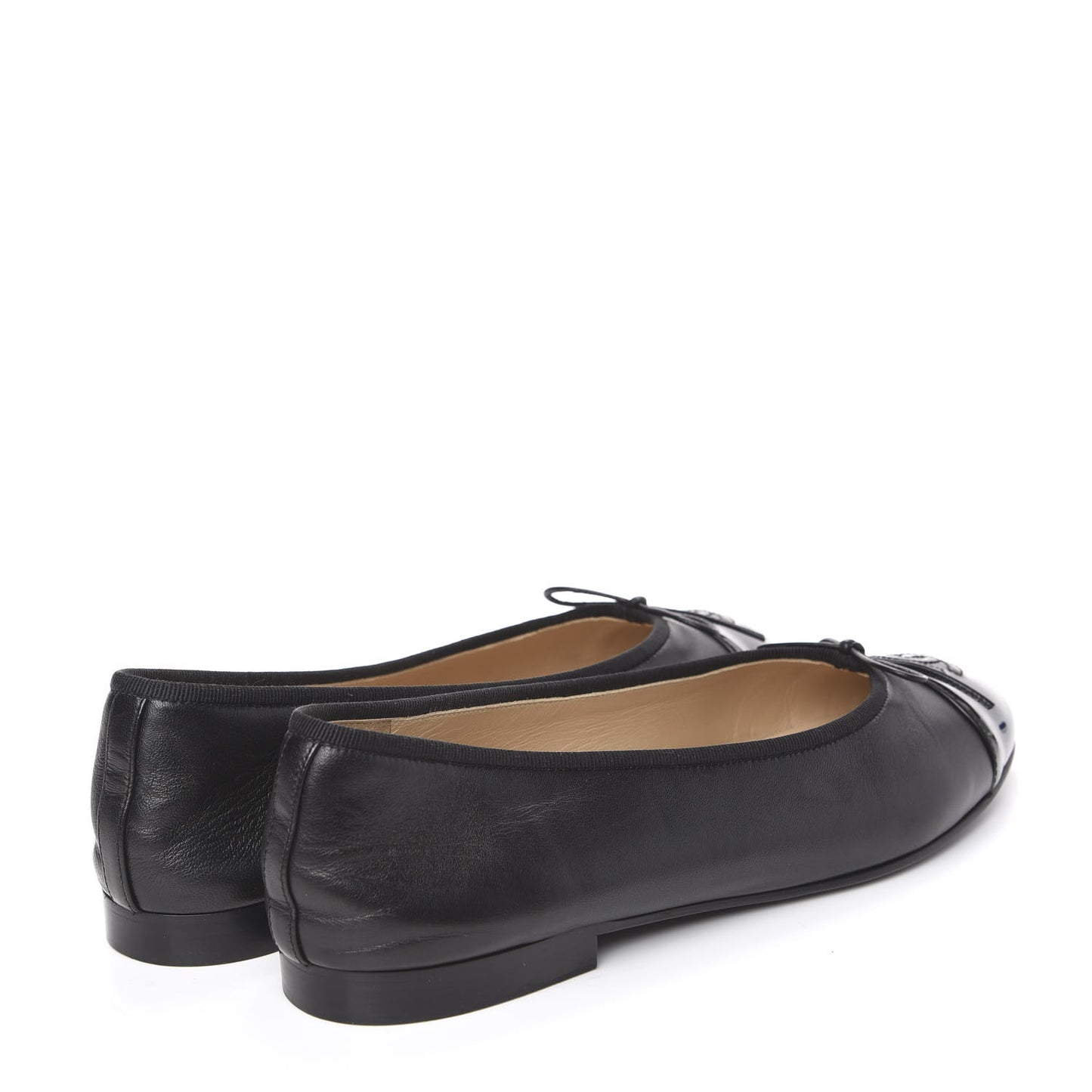Lambskin Patent Cap Toe Ballerina Flats 41 Black