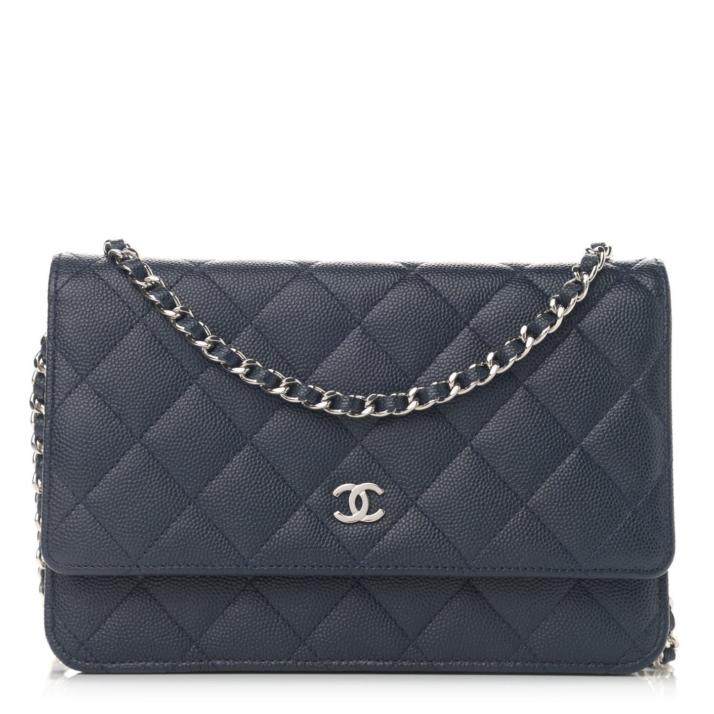 Caviar Quilted Wallet On Chain WOC Navy Blue
