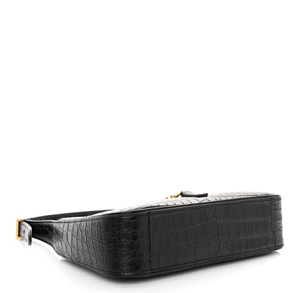 Saint Laurent Calfskin Crocodile Embossed LE 5 A 7 Hobo Black 4 of 9
