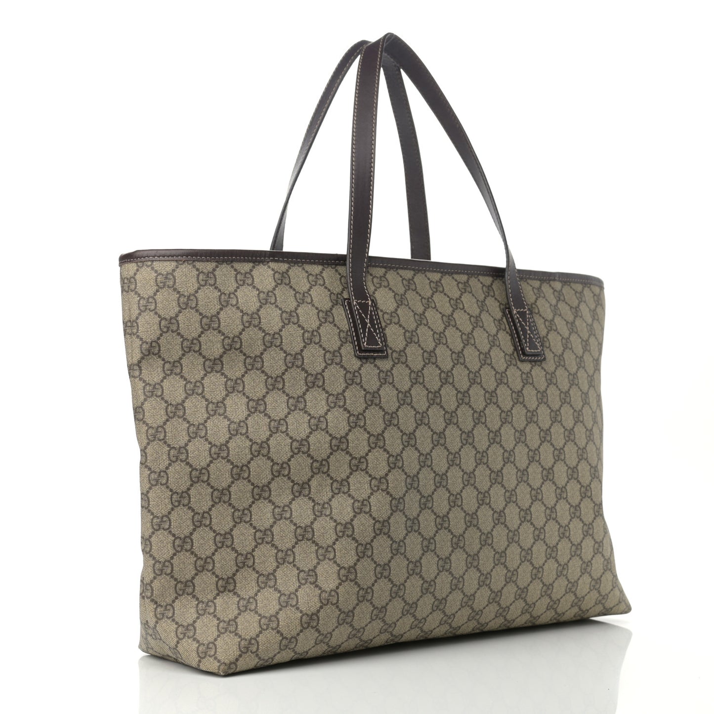 GG Supreme Monogram Large Zippered Shopping Tote Brown