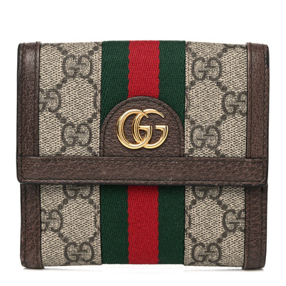 Gucci GG Supreme Monogram Web Ophidia French Flap Wallet Beige New Acero 1 of 14