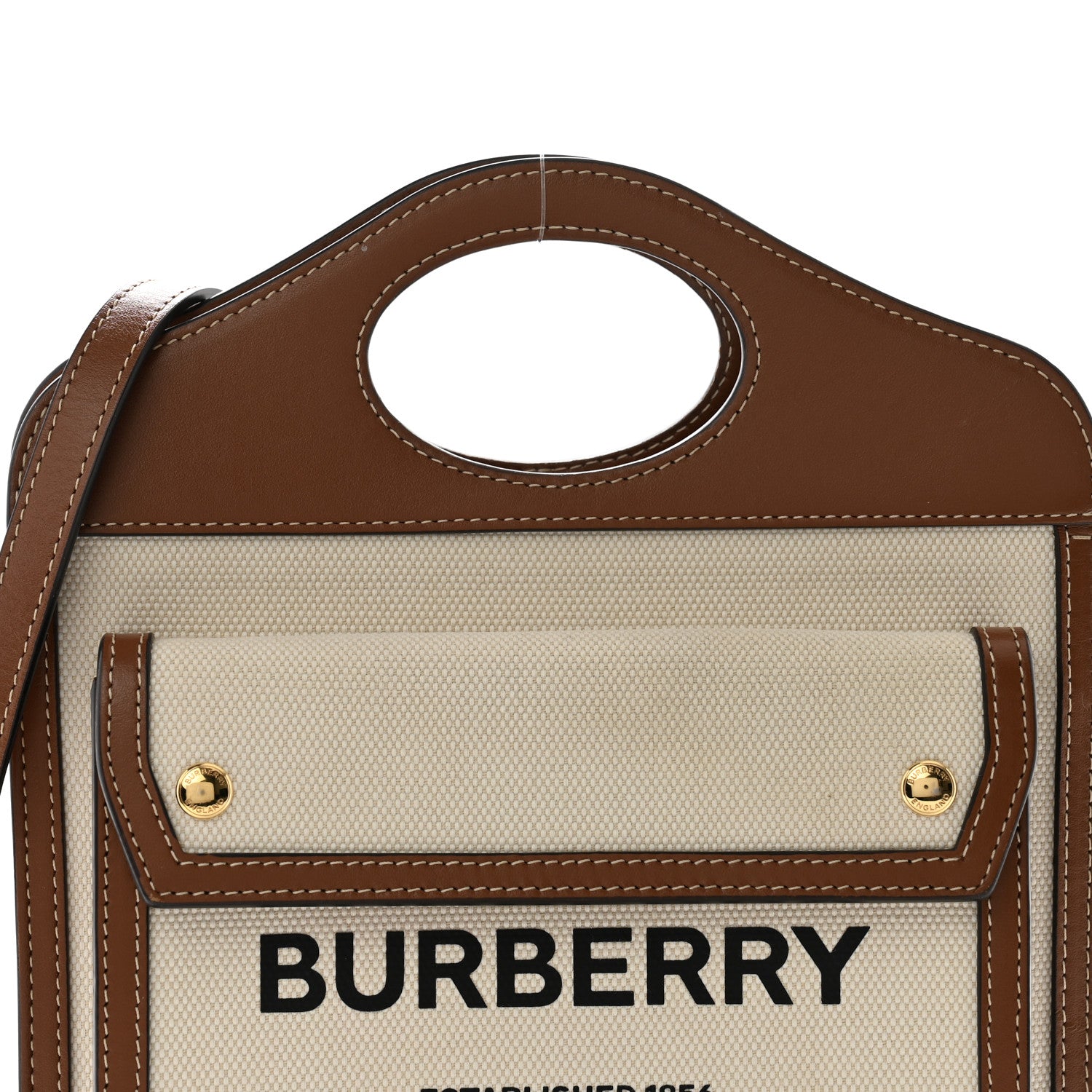 Burberry Canvas Smooth Calfskin Two Tone Mini Pocket Bag Natural Malt Brown 8 of 12