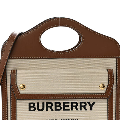 Burberry Canvas Smooth Calfskin Two Tone Mini Pocket Bag Natural Malt Brown 8 of 12