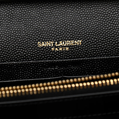 Saint Laurent Grain De Poudre Matelasse Chevron Monogram Chain Wallet Black 6 of 11