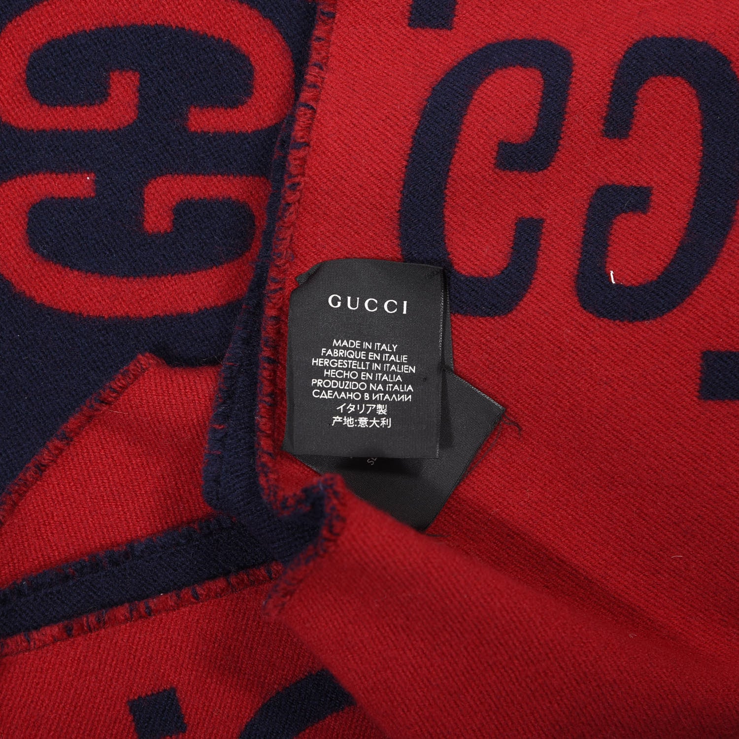 Gucci Wool Silk Monogram Jumbo GG Freedom Scarf Midnight Blue Red 3 of 4