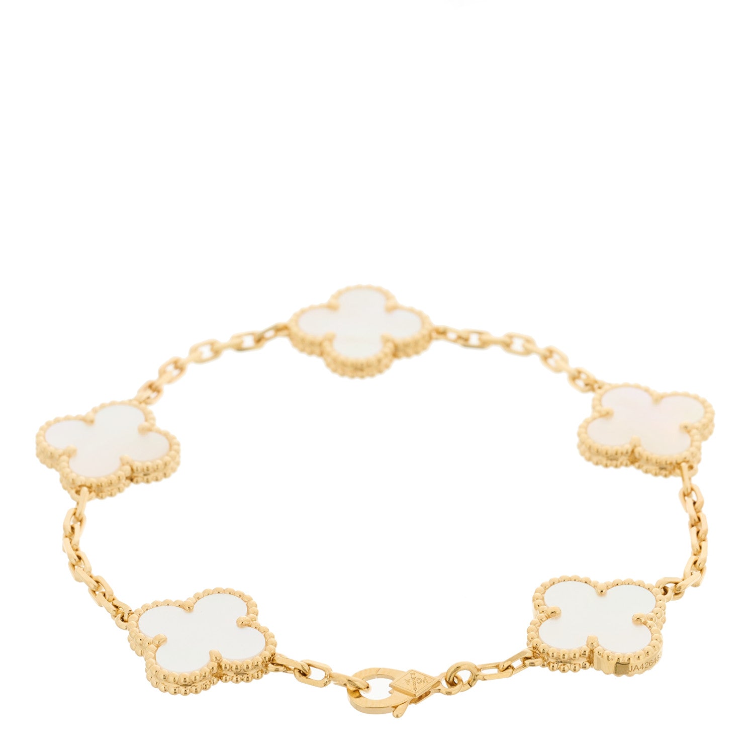Van Cleef & Arpels 18K Yellow Gold Mother of Pearl 5 Motifs Vintage Alhambra Bracelet 2 of 5