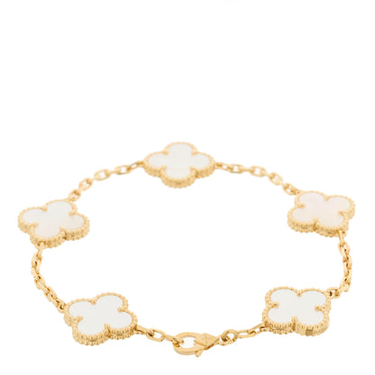 Van Cleef & Arpels 18K Yellow Gold Mother of Pearl 5 Motifs Vintage Alhambra Bracelet 2 of 5