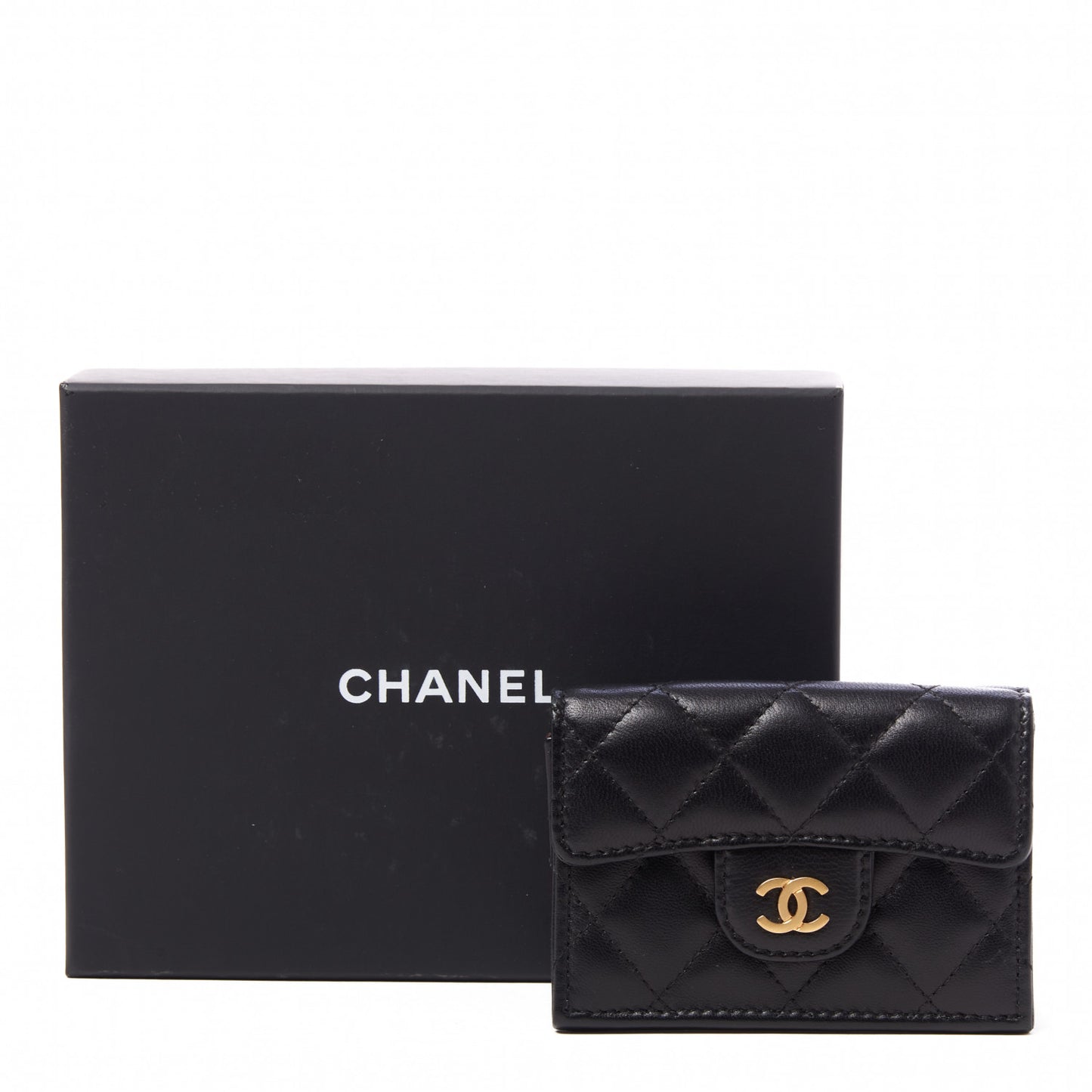 Lambskin Quilted Double Flap Wallet Black