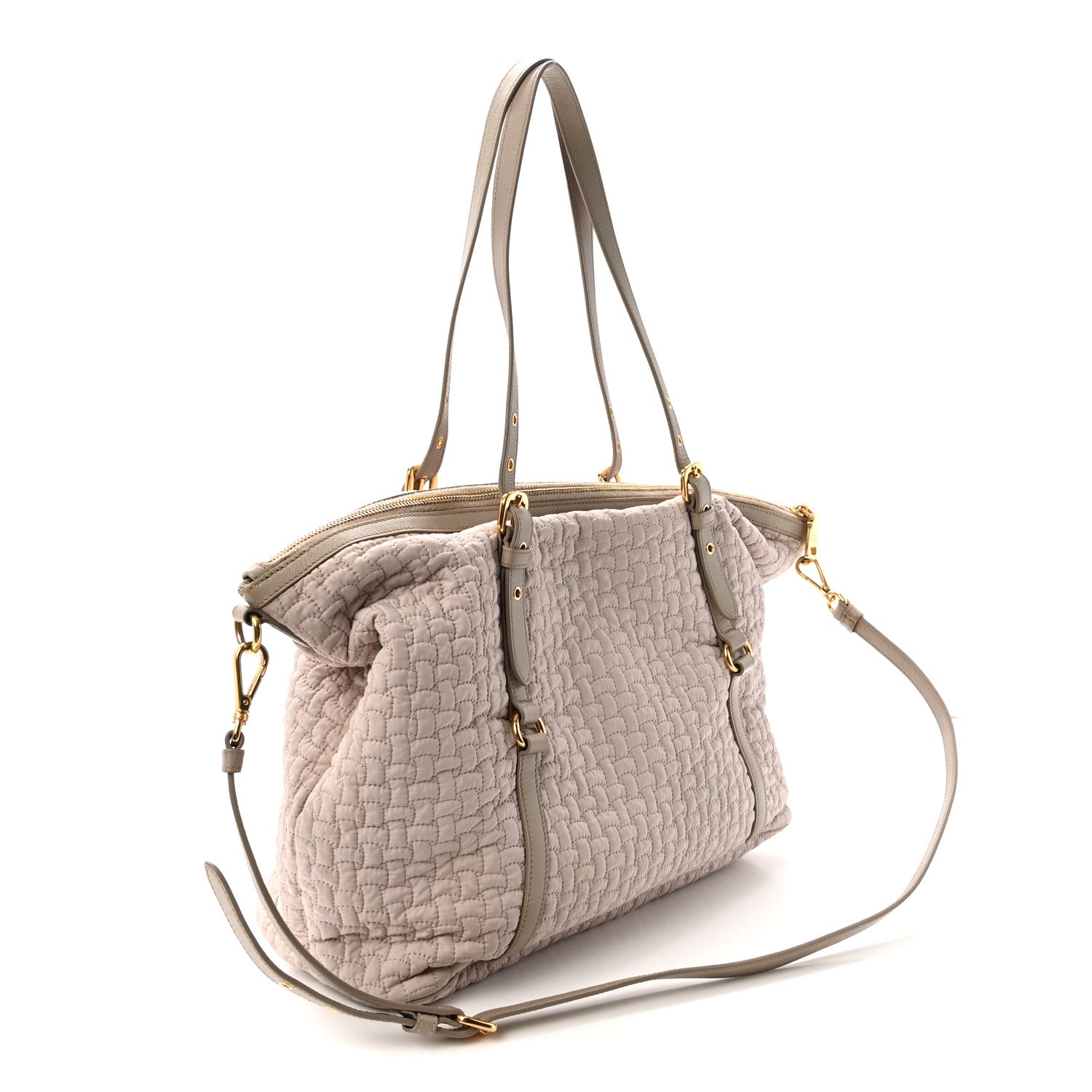 Prada Quilted Nylon Saffiano Shopping Satchel Pomice 3 of 9