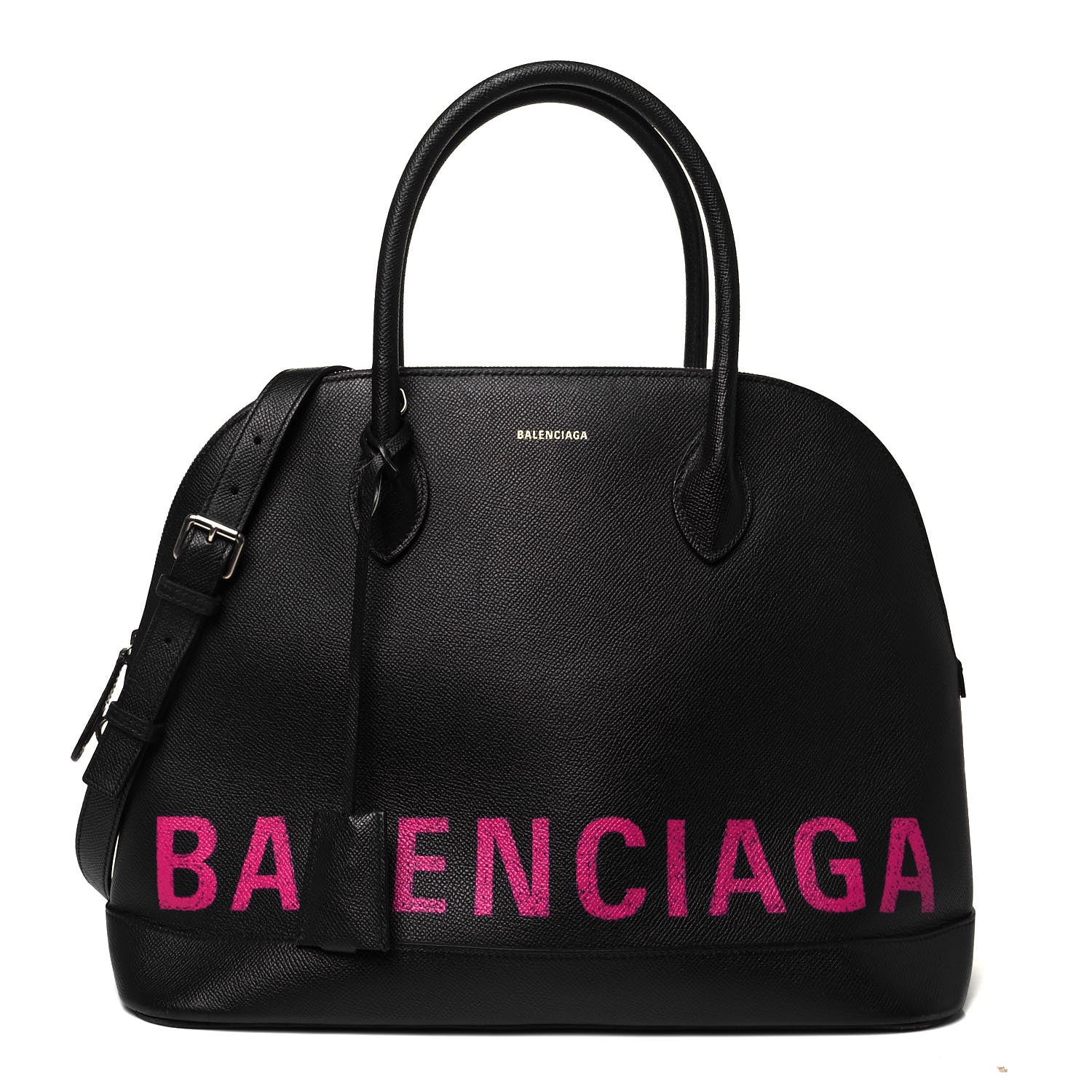 Balenciaga Signature Grained Calfskin Logo M Ville Top Handle Bag Black Rose Shocking 1 of 11