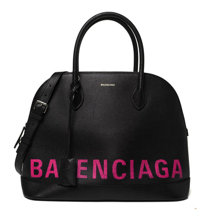 Balenciaga Signature Grained Calfskin Logo M Ville Top Handle Bag Black Rose Shocking 1 of 11