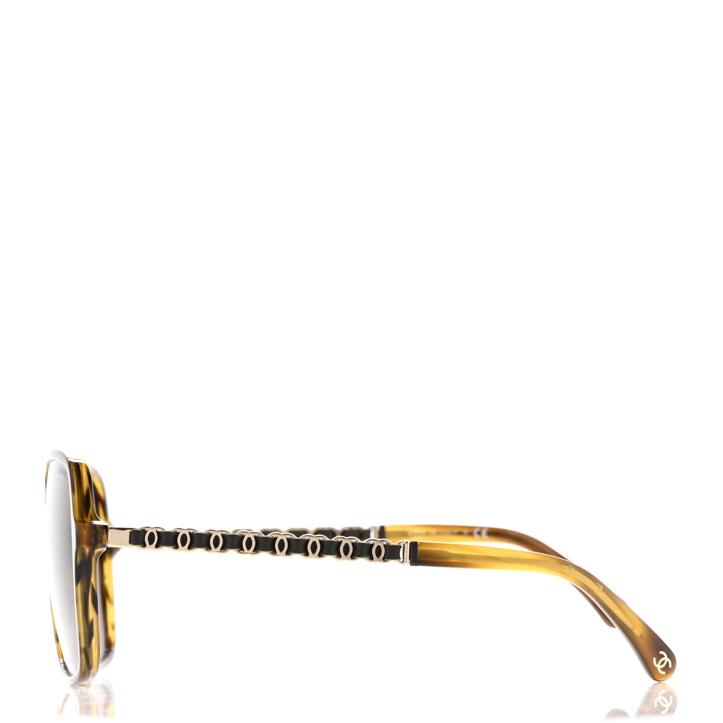 Metal Calfskin CC Chain Pilot Sunglasses 5439-Q Green Tortoise