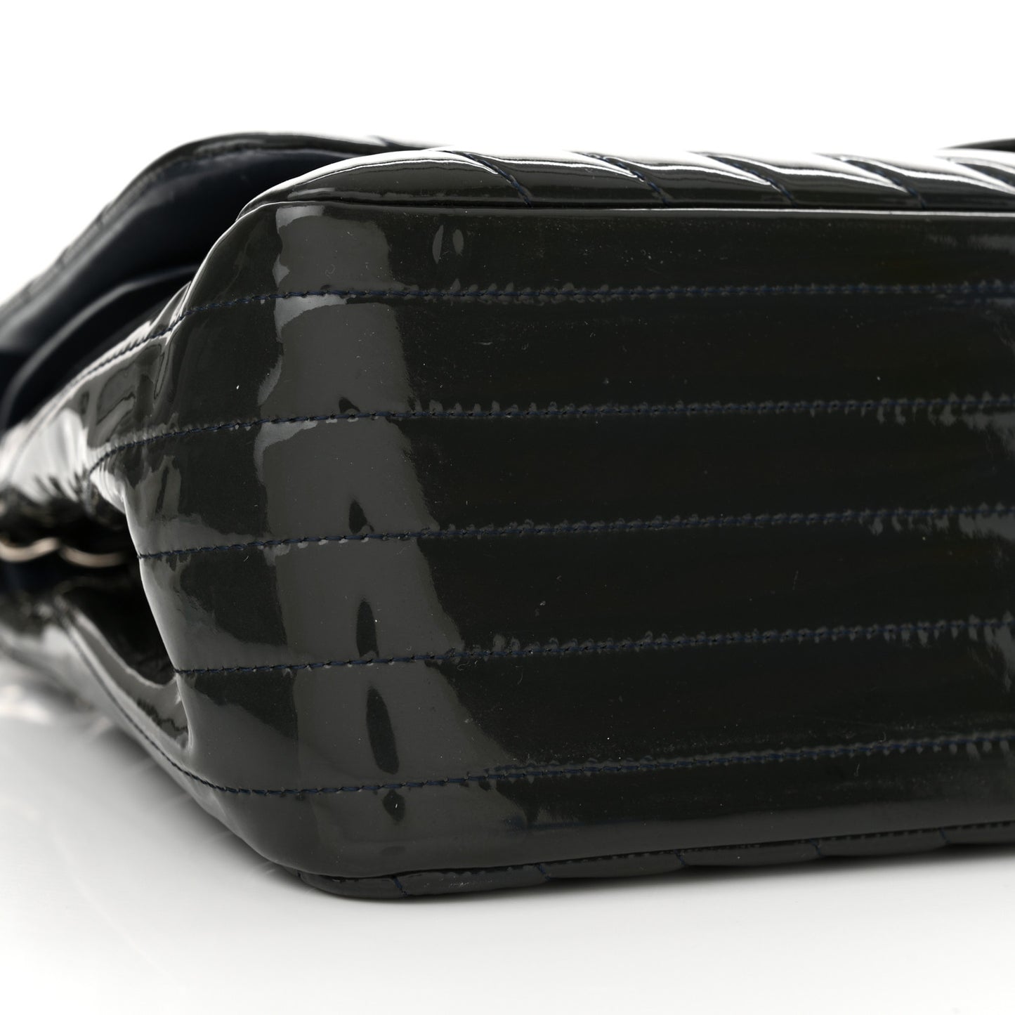 Patent Chevron Quilted Jumbo Double Flap Navy
