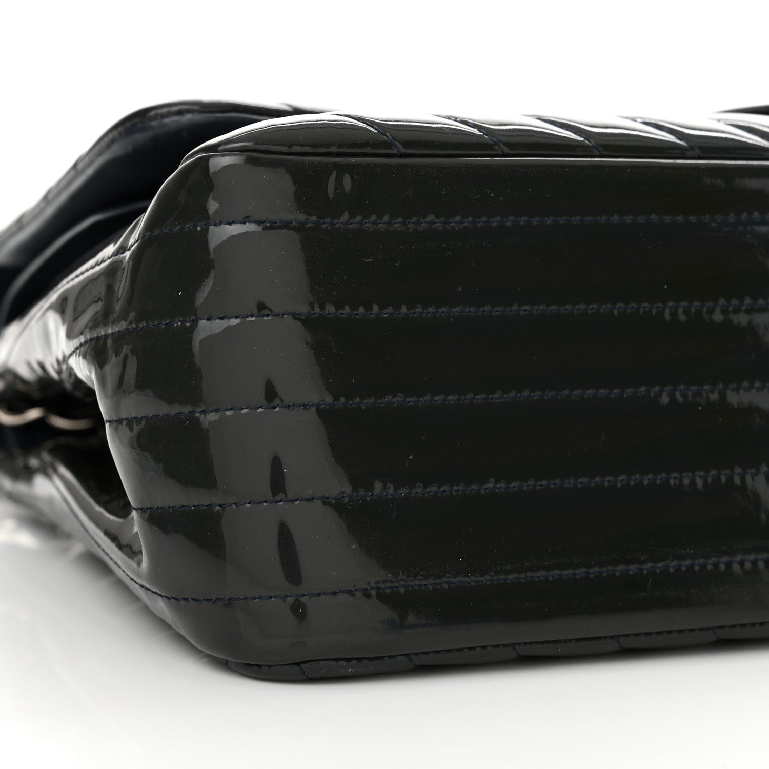 Chanel Patent Chevron Quilted Jumbo Double Flap Navy 9 of 18