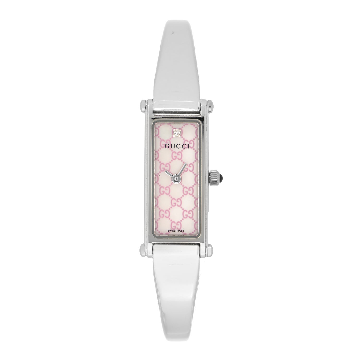 Gucci Stainless Steel Diamond Pink Mother of Pearl 12mm 1500L Horsebit Quartz Watch 1 of 4