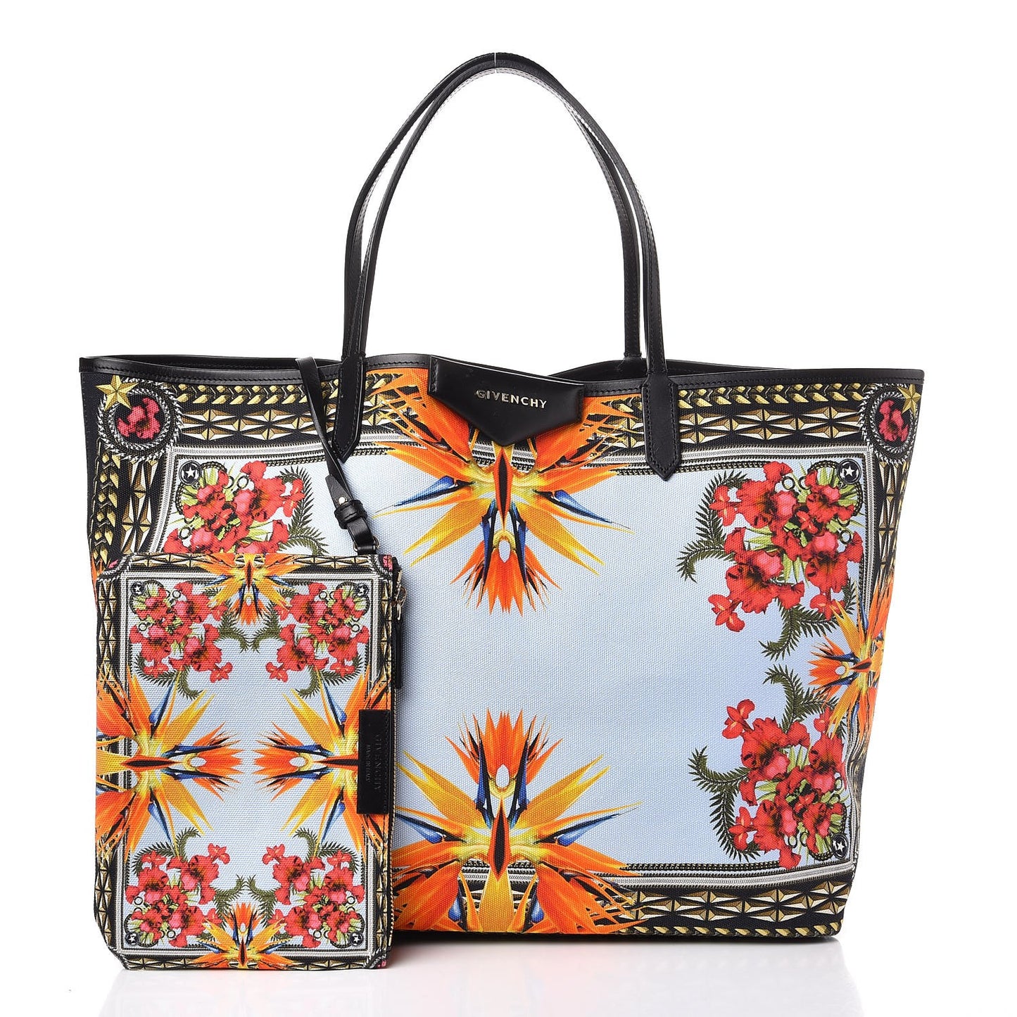 Canvas Calfskin Birds of Paradise Print Antigona Tote