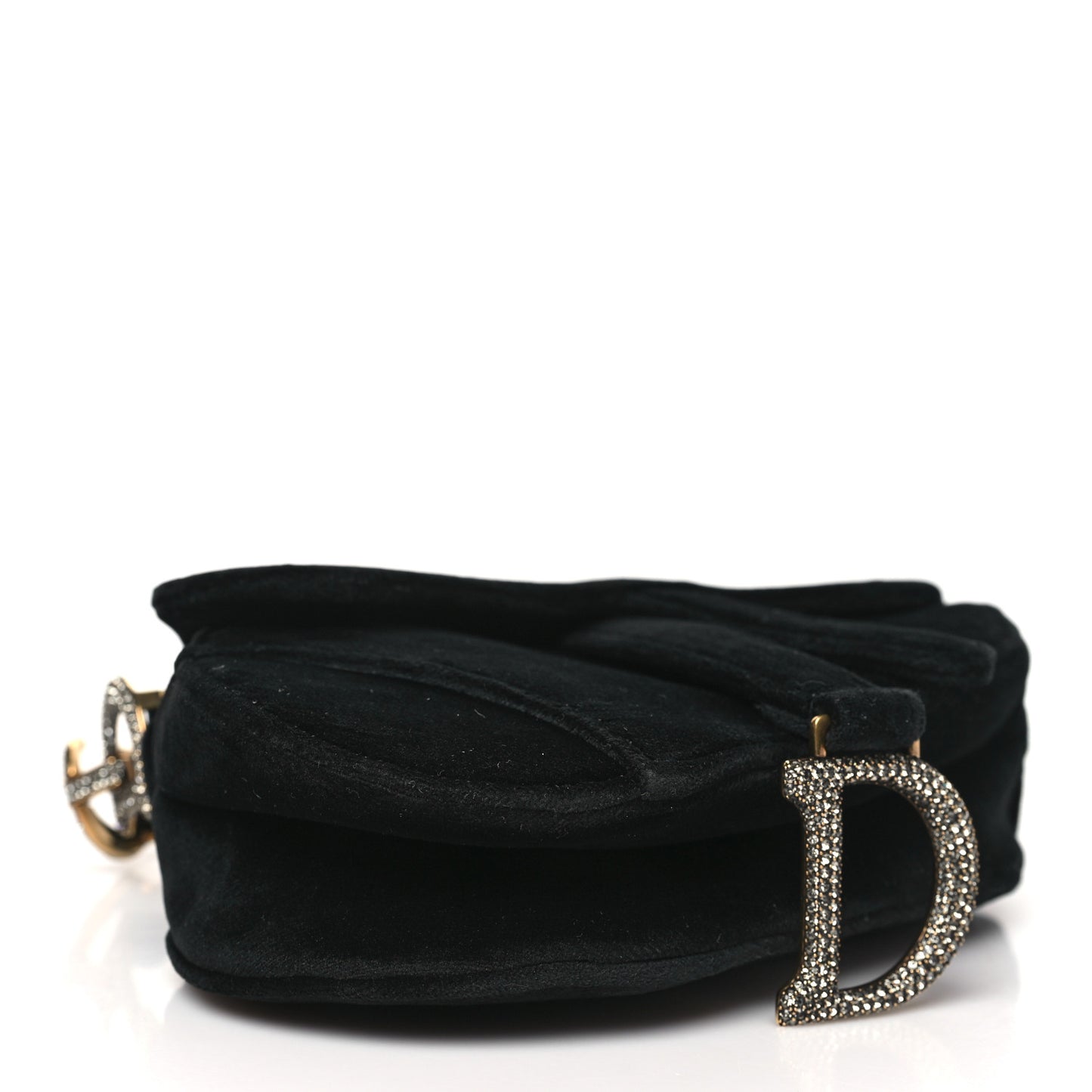 Velvet Crystal Mini Saddle Bag Black