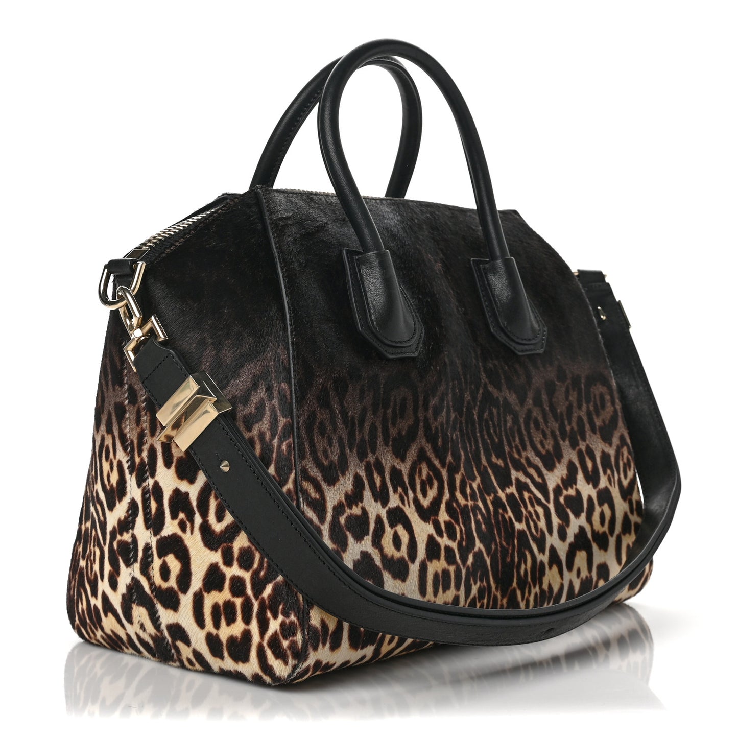 Pony Hair Smooth Calfskin Leopard Print Antigona Black