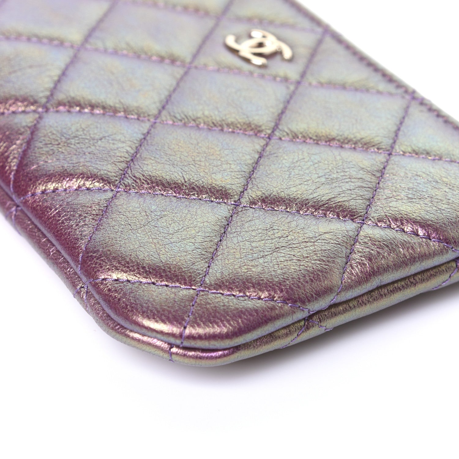 Chanel Iridescent Lambskin Quilted Small Cosmetic Case Purple 7 of 11