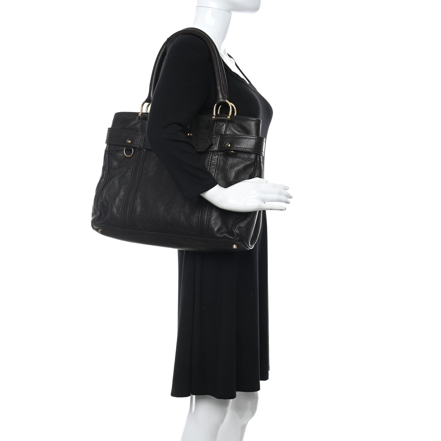 Calfskin Buckle Tote Dark Brown