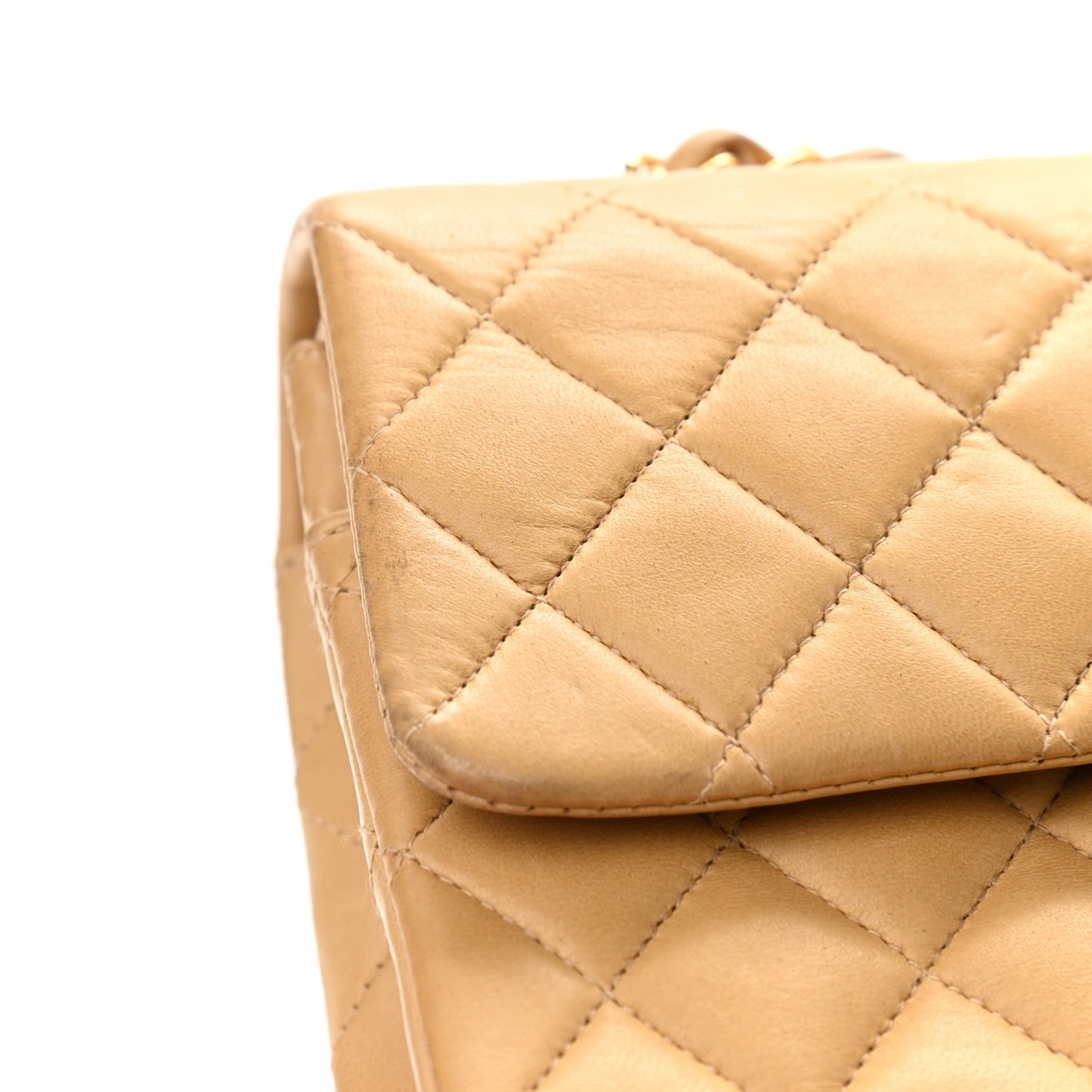 Lambskin Quilted Medium Double Flap Beige
