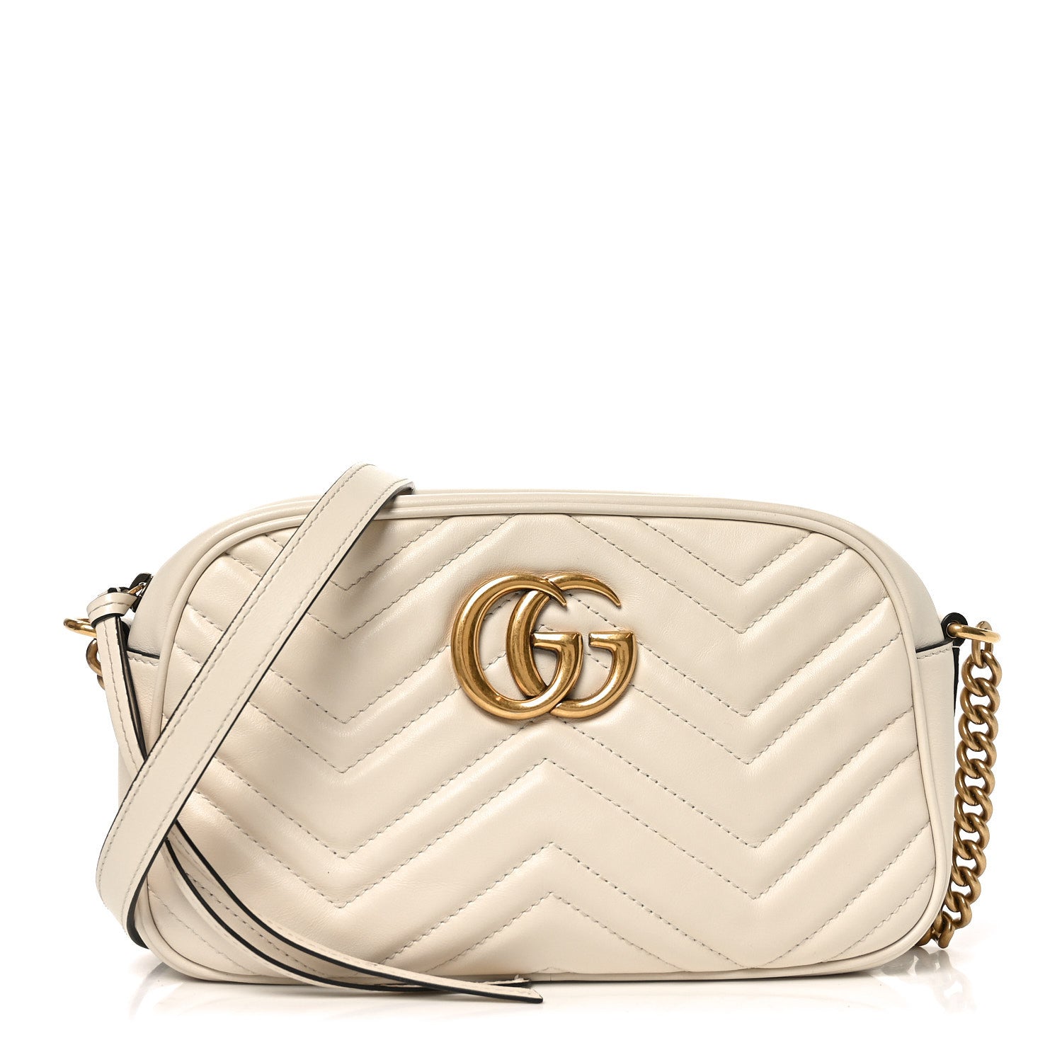Gucci Calfskin Matelasse Small GG Marmont Chain Shoulder Bag White 1 of 12