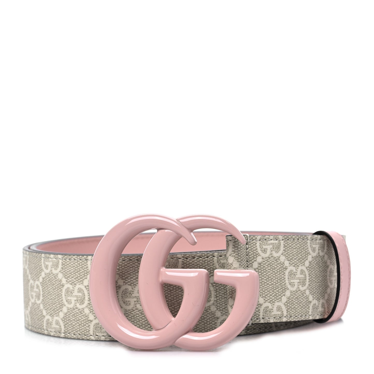 GG Supreme Monogram Plutone Calfskin Enamel Double G 40mm Belt 85 34 Beige Ebony Mystic White Perfect Pink