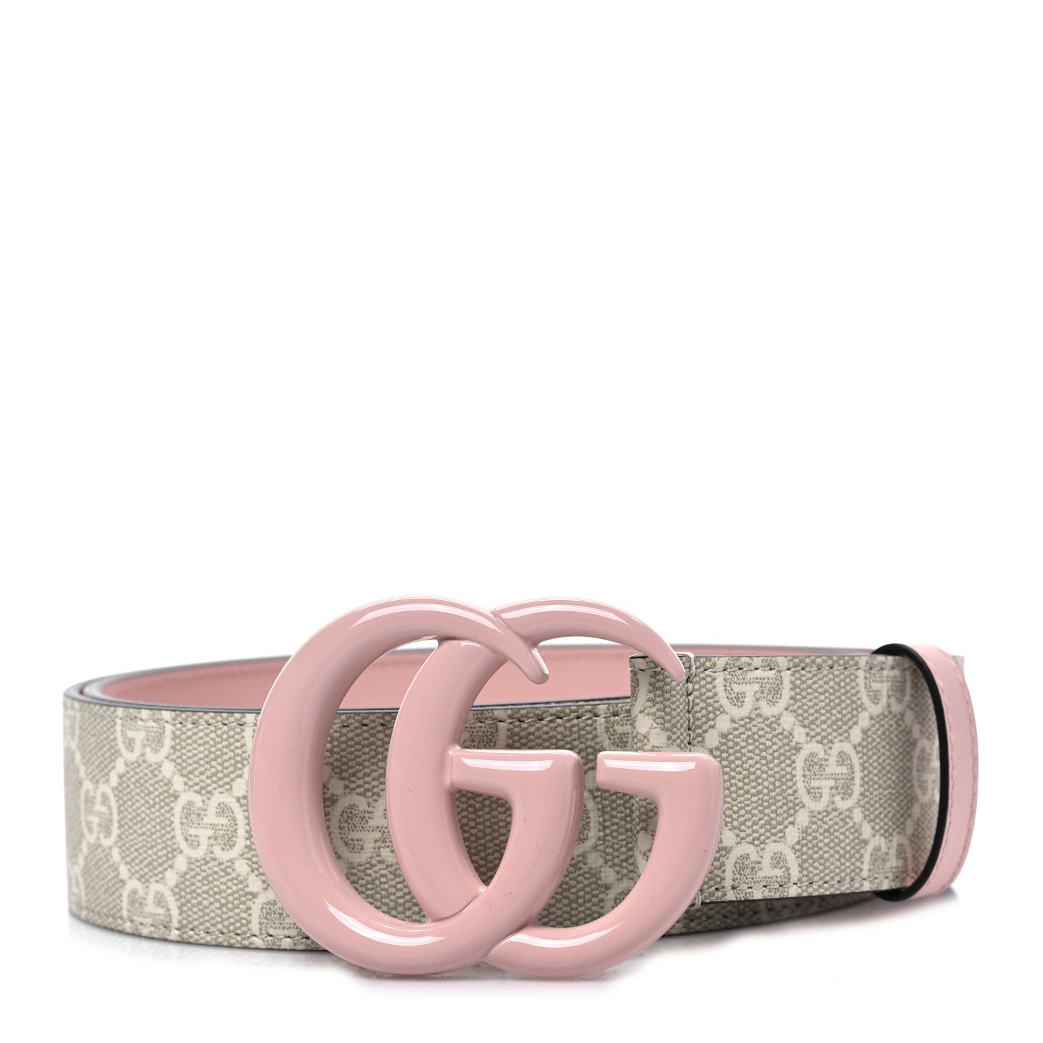 Gucci GG Supreme Monogram Plutone Calfskin Enamel Double G 40mm Belt 85 34 Beige Ebony Mystic White Perfect Pink 1 of 4