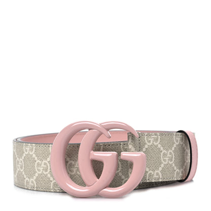 Gucci GG Supreme Monogram Plutone Calfskin Enamel Double G 40mm Belt 85 34 Beige Ebony Mystic White Perfect Pink 1 of 4