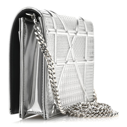 Christian Dior Metallic Patent Micro-Cannage Diorama Wallet on Chain Pouch Silver 3 of 10