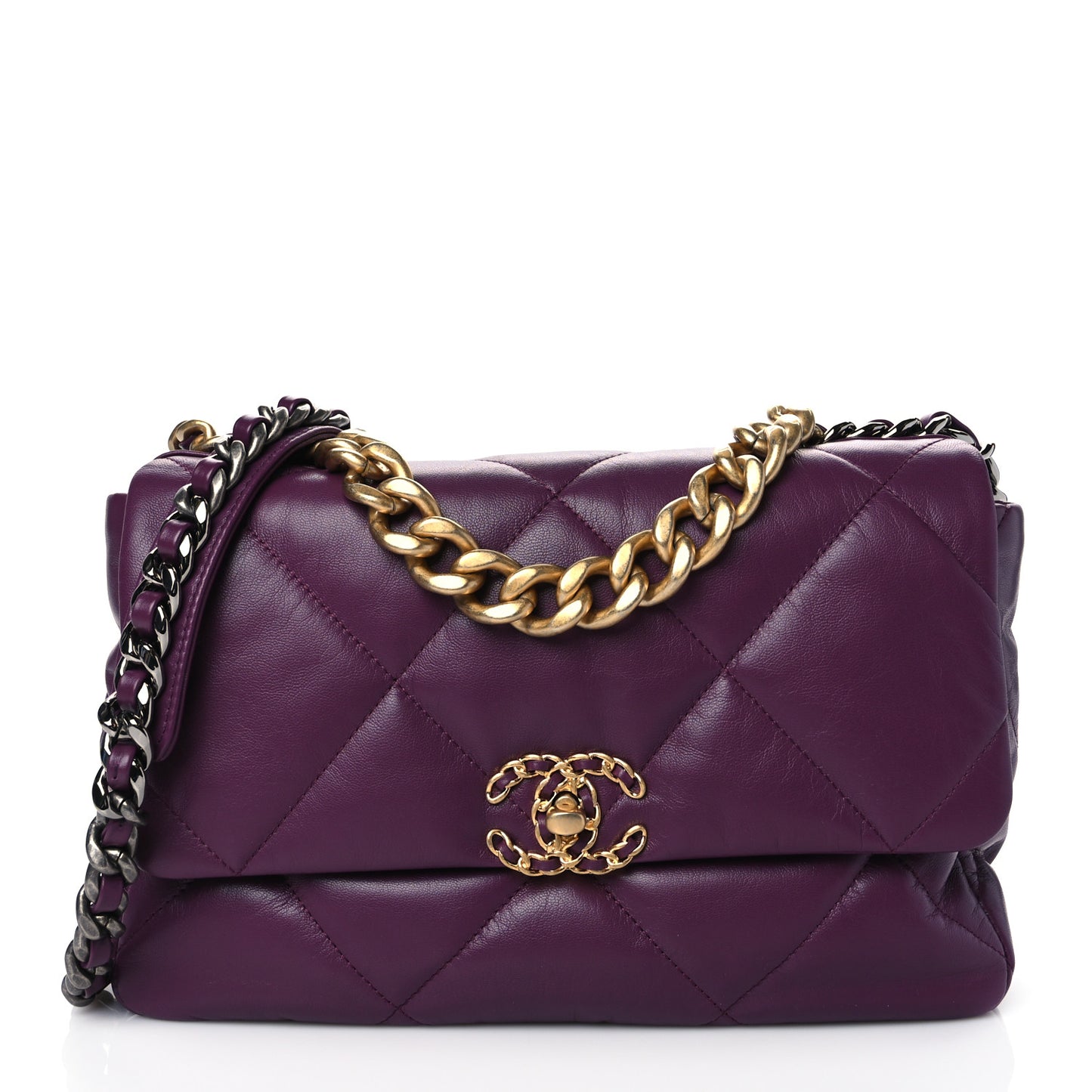 Goatskin Quilted Large Chanel 19 Flap Purple