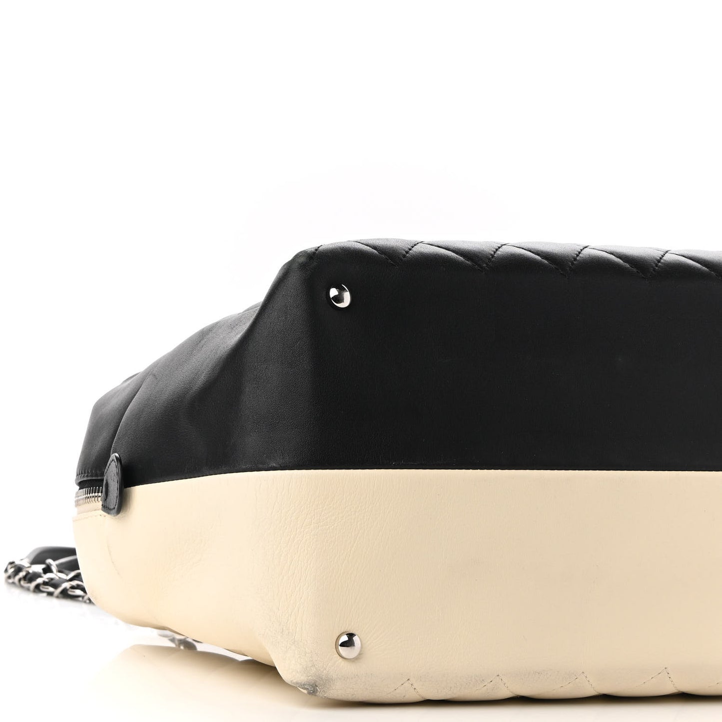 Calfskin Quilted Large Feather Weight Bowling Bag Black Ivory