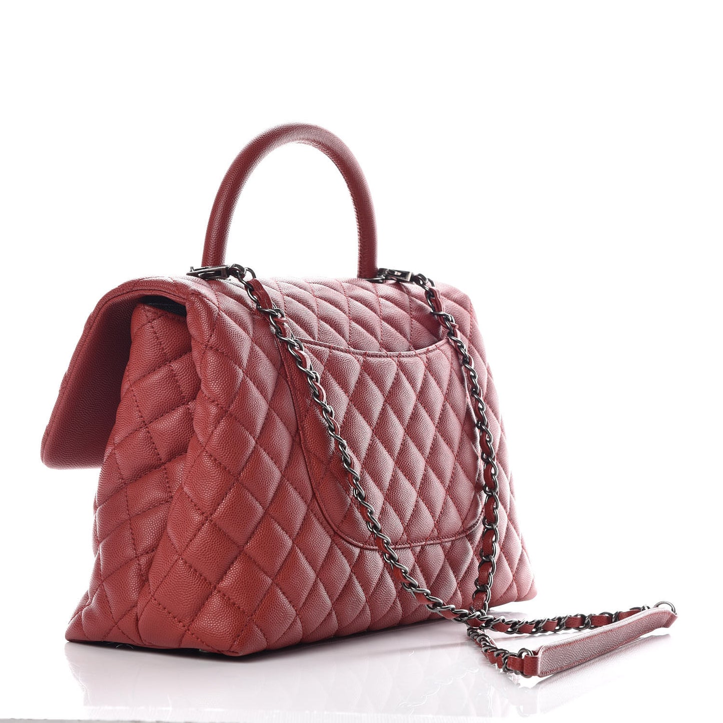 Caviar Quilted Medium Coco Handle Flap Dark Red