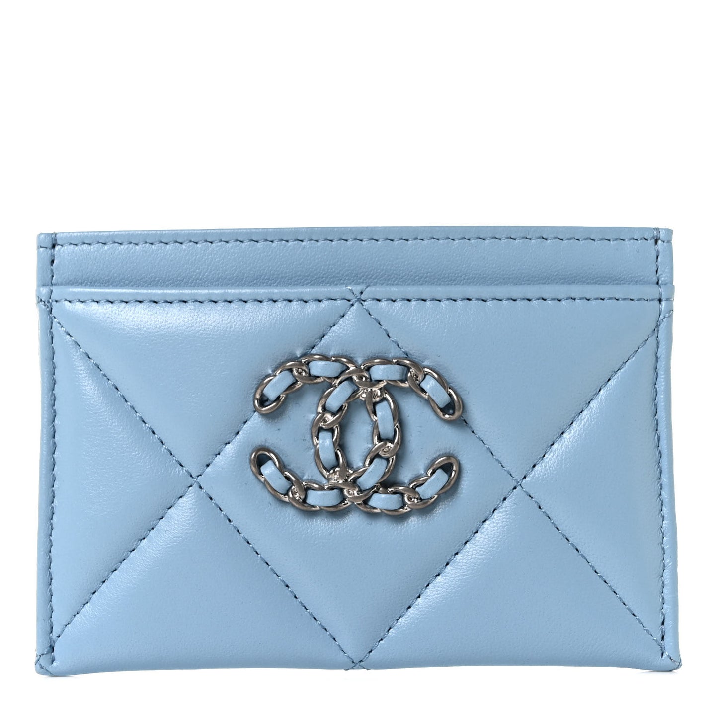 Lambskin Quilted Chanel 19 Card Holder Blue